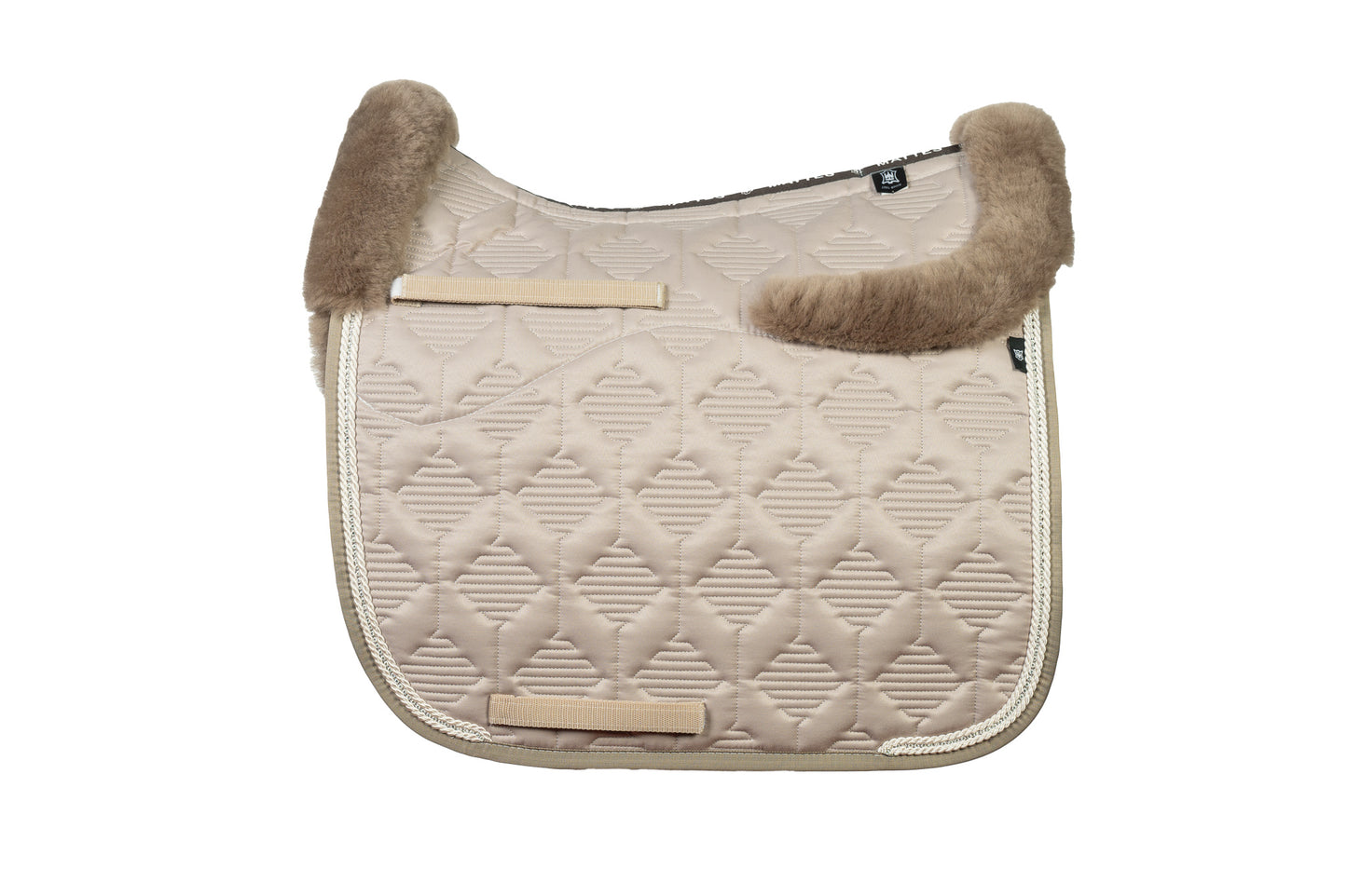 Lammfell Schabracke Dressur Gr. L, Glanzstoff, Walnuss mit Crystal Kordel