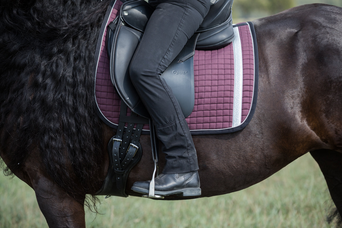 Schabracke ALINA mit Silberlitze und Borte in Bordeaux extra anatomischen Schnitt