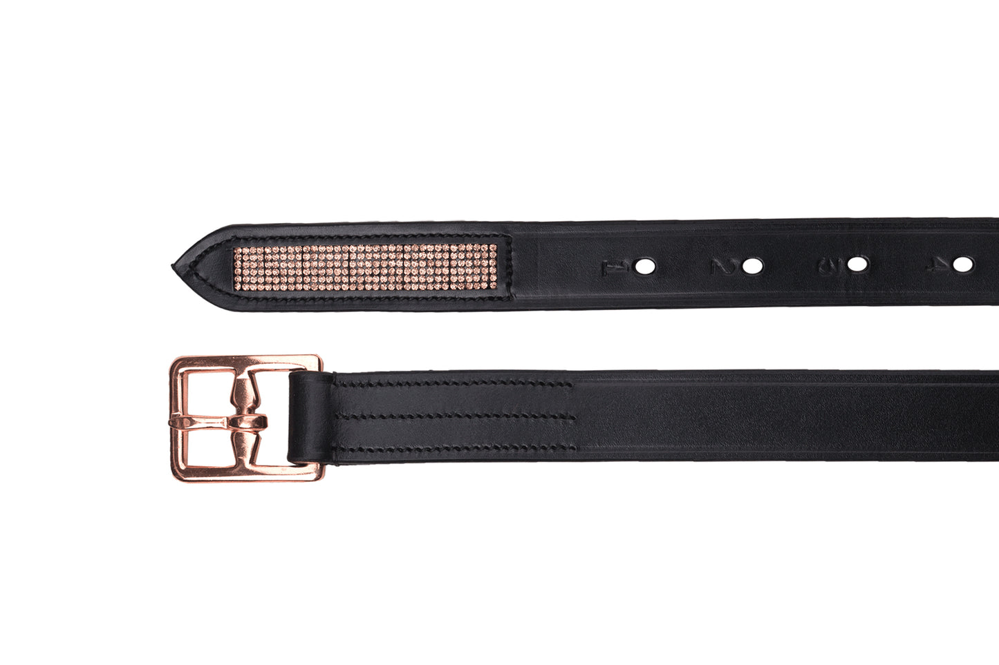 Steigbügelriemen Rosé X-Line, schwarz mit Strasssteinen