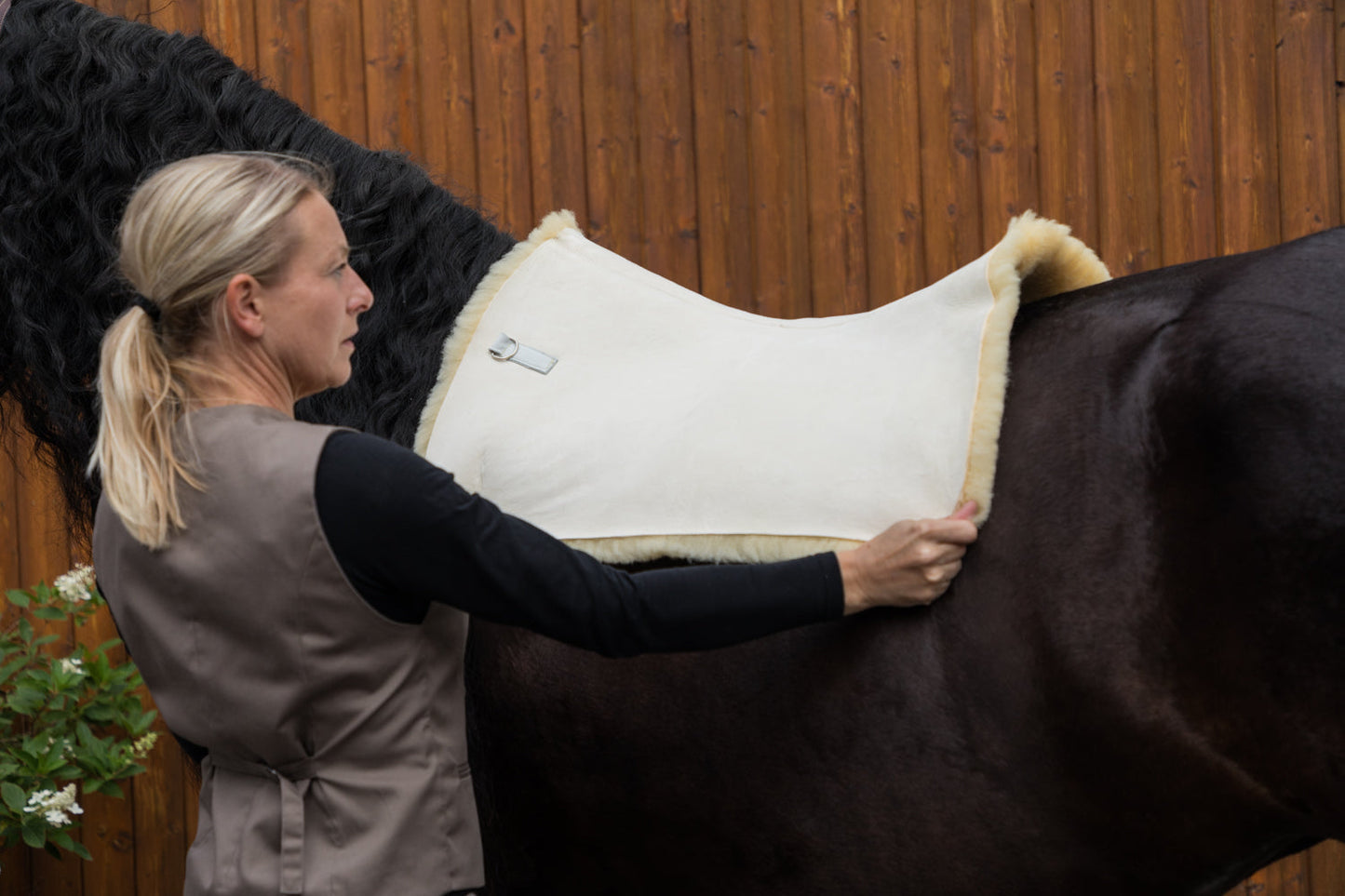 Lammfell Satteldecken-Unterlage, Barock, D-Ringe oben