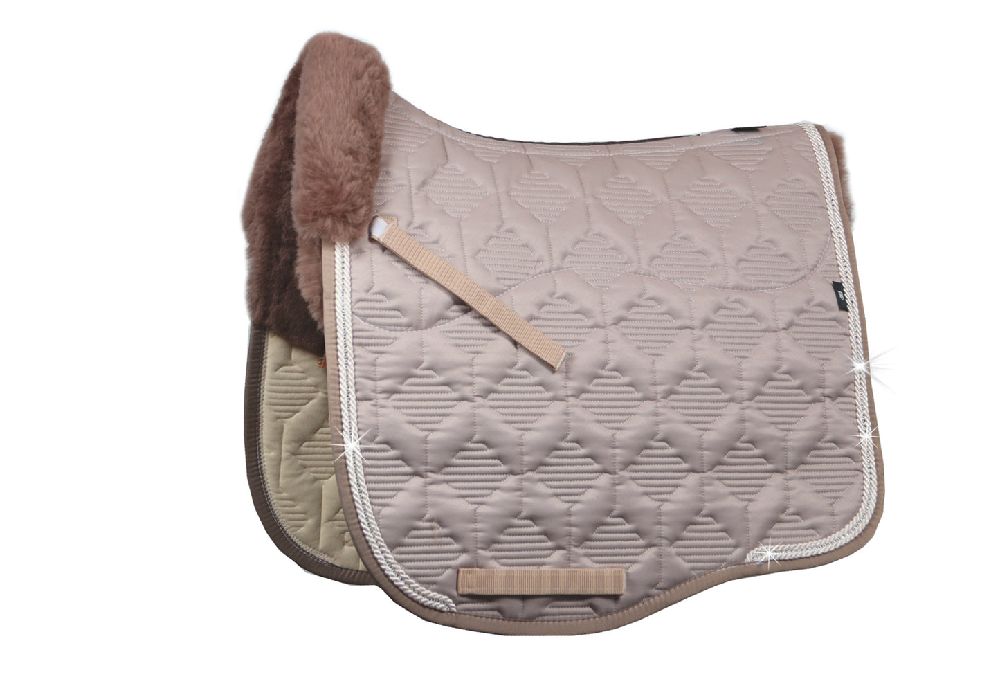 Eurofit Lammfell Schabracke Dressur Gr. L, Glanzstoff, Walnuss, Crystal Kordel