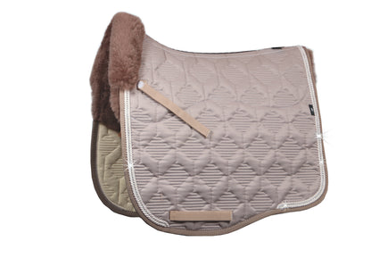 Eurofit Lammfell Schabracke Dressur Gr. L, Glanzstoff, Walnuss, Crystal Kordel