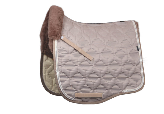 Eurofit Lammfell Schabracke Dressur Gr. L, Glanzstoff, Walnuss, Crystal Kordel