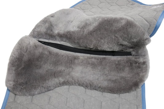 Eurofit Lammfell Schabracke Samt Dressur Gr. L Pale Jade, Grau mit Crystal Kordel