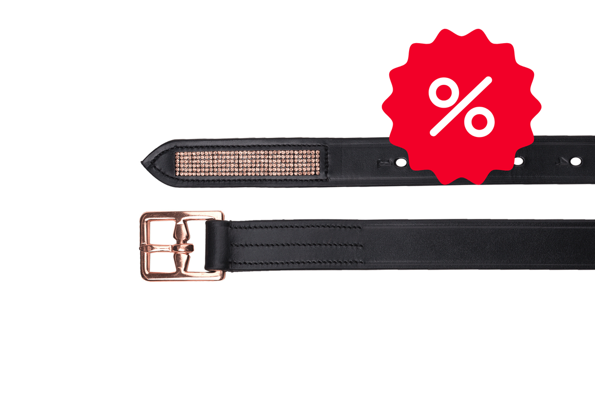 Steigbügelriemen Rosé X-Line, schwarz mit Strasssteinen