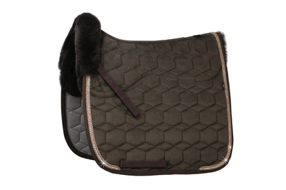 Lammfell Schabracke Samt Dressur Gr. L Braun, Braun, mit Crystal Kordel