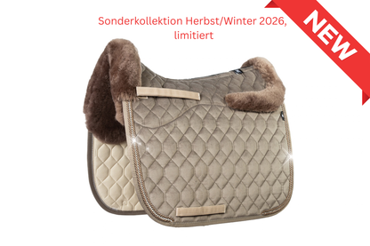 Lammfell Schabracke Dressur, Gr. L, Moon Rock, Samt, Crystal Kordel, limitiert
