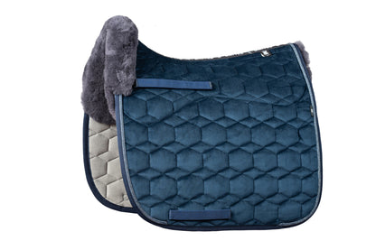 Lammfell Schabracke Dressur Gr. L, Samt, Navy mit Webkordel