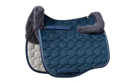 Eurofit Lammfell Schabracke Dressur Gr. L, Samt, Navy, Navy mit Webkordel
