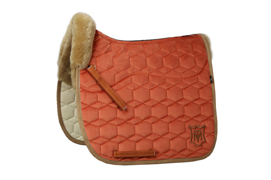 Lammfell Schabracke Dressur Gr. L, Samt, Zimt, Ocker