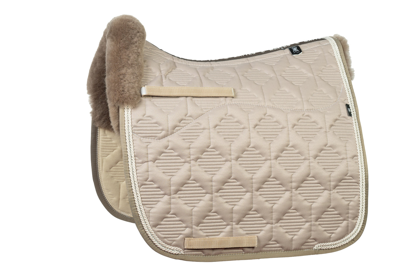 Lammfell Schabracke Dressur Gr. L, Glanzstoff, Walnuss, Crystal Kordel