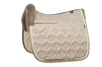 Lammfell Schabracke Dressur Gr. L, Glanzstoff, Walnuss, Crystal Kordel