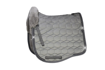 Eurofit Lammfell Schabracke Samt Dressur Gr. L Schiefer, Grau mit Crystal Kordel