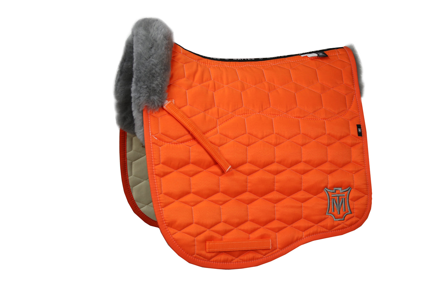 Eurofit Lammfell Schabracke Glanzstoff Dressur Gr. L Orange/Grau