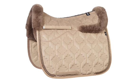Lammfell Schabracke Dressur Gr. L, Samt, Walnuss mit Crystal Kordel
