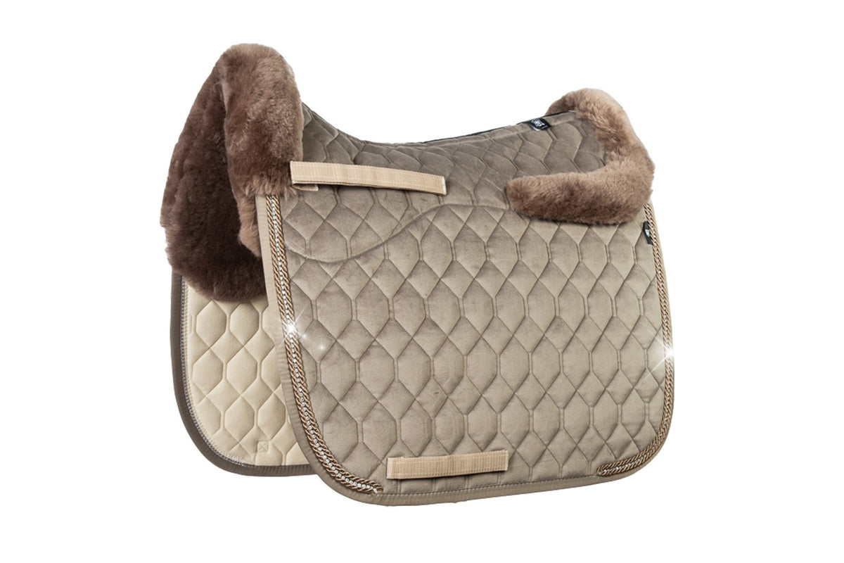 Lammfell Schabracke Dressur, Gr. L, Moon Rock, Samt, Crystal Kordel, limitiert