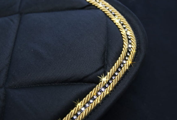 Schabracke Schwarz mit zwei Kordeln in Gold und Strassband