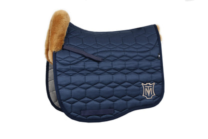 Eurofit Lammfell Schabracke Glanzstoff Dressur Gr. L Navy Honig, EWWA